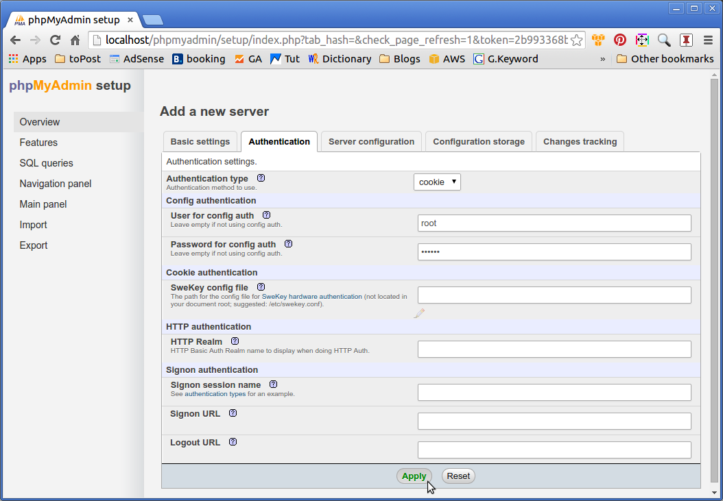 Phpmyadmin Quick Start Ubuntu 15.04 Vivid - Setting Up the Authentication Password