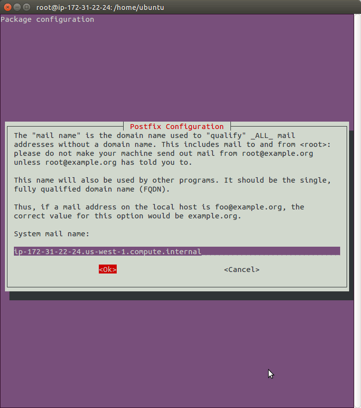 installing postfix on ubuntu linux - terminal mail server domain name
