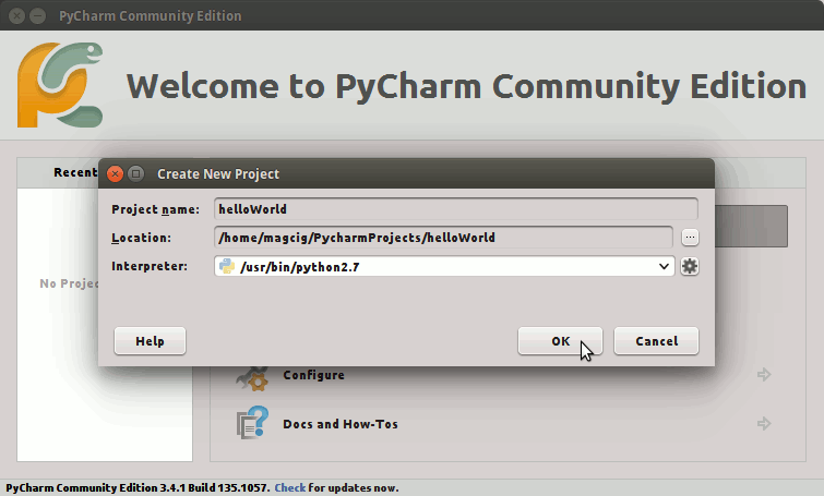 How to Install PyCharm Python IDE on Kubuntu 14.04 Trusty LTS - PyCharm Project Naming