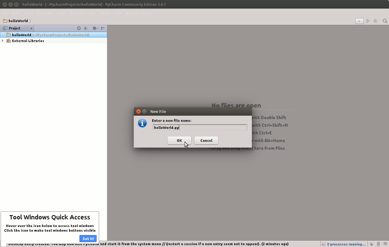 How to Install PyCharm Python IDE on Xubuntu 14.04 Trusty LTS - PyCharm File Naming
