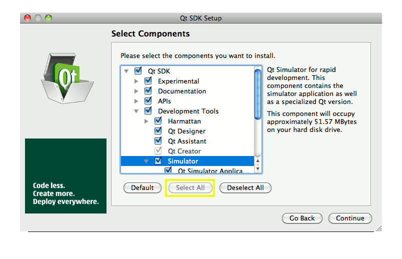 Installing QT SDK Complete - Select All Feautures