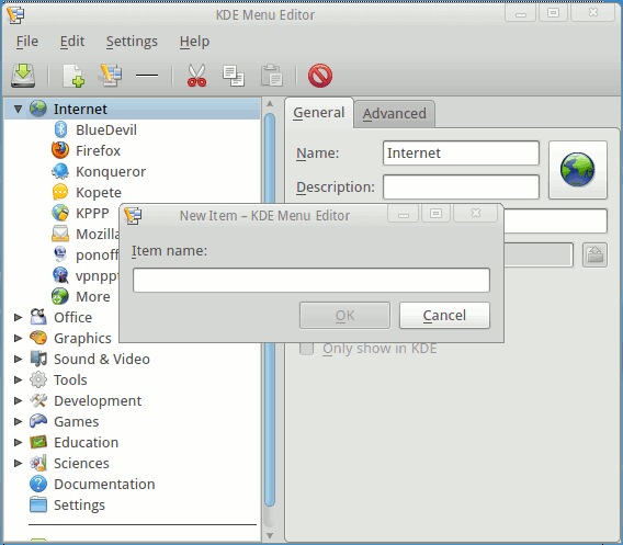 Rosa 2012 Marathon KDE 4 - Create Application Launcher Main Menu Ad New Item Name