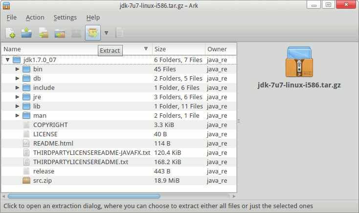 Java JDK 7 tar.gz Extraction Path
