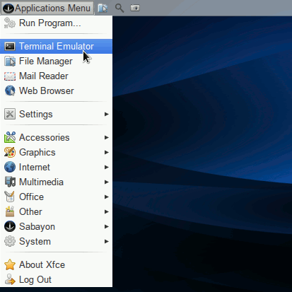 Linux Sabayon 13 Xfce Open Terminal