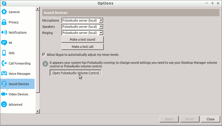 Skype Quick Start on Elementary OS Linux - Set Volumes