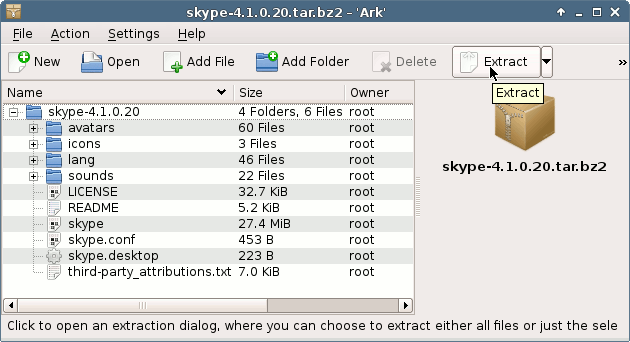 Linux Xfce Skype Archive Extraction