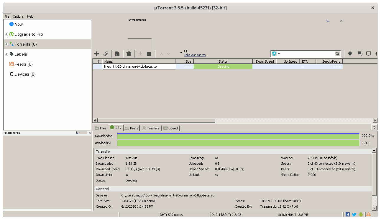 Step-by-step uTorrent for Windows Linux Mint 19 Installation Guide - UI