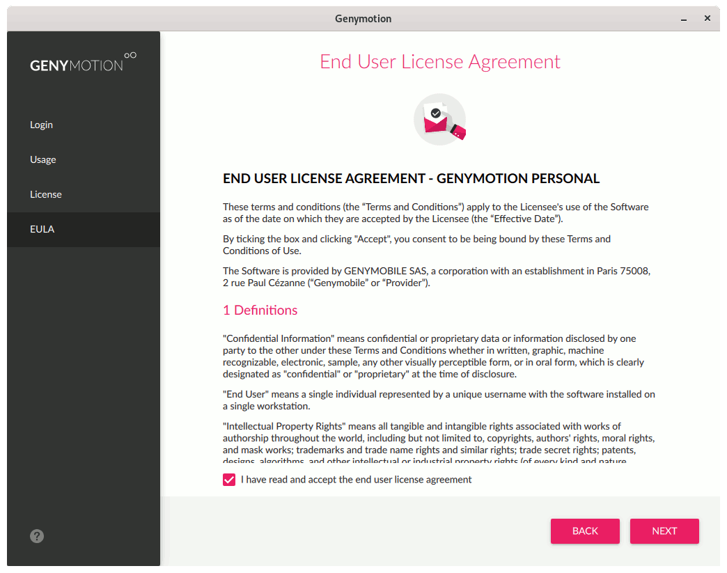 Step-by-step Genymotion Ubuntu 20.10 Installation Guide - Agreement