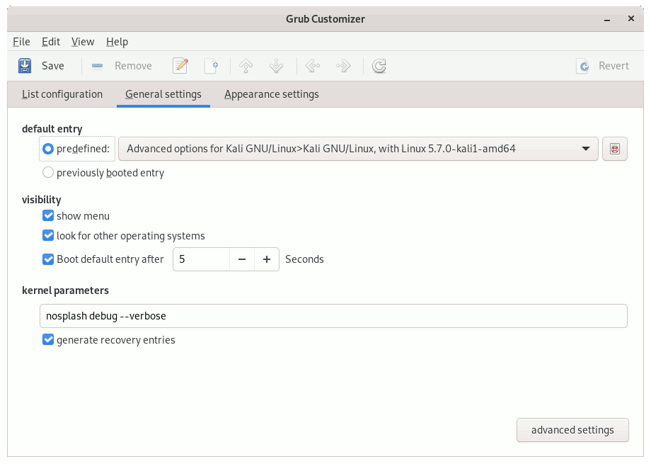 Grub Customizer Parrot Linux Installation - UI