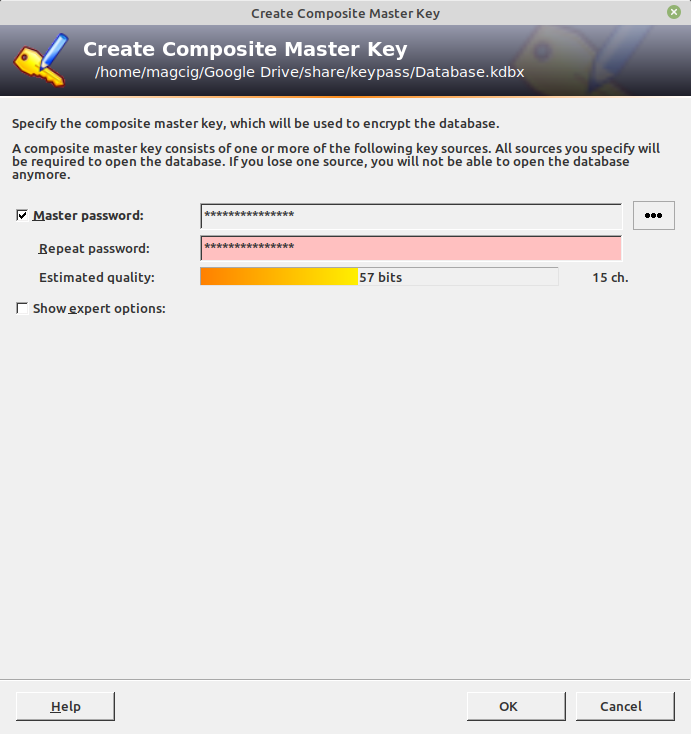GNU/Linux KeePass 2 Getting Started Visual Guide - Master Key Pass