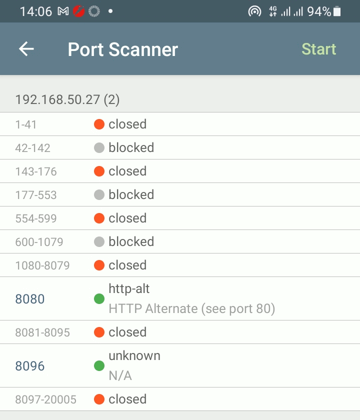 port list result