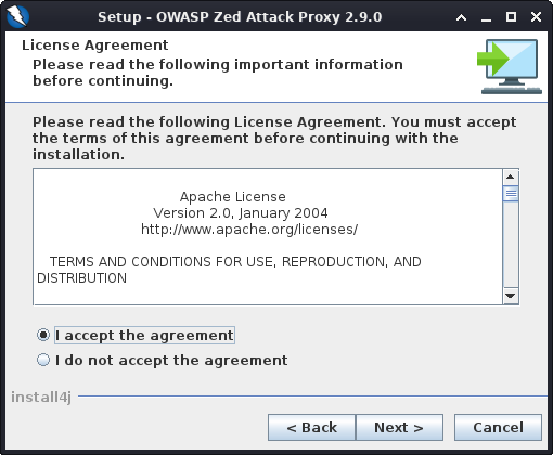 How to Quick Start OWASP ZAP Debian Buster - License Agreement