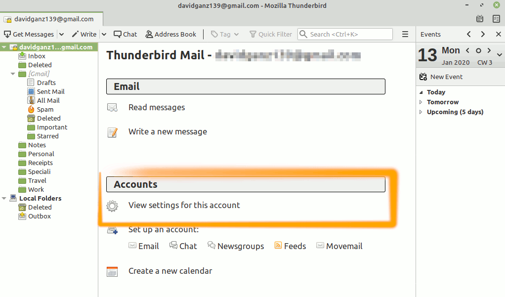 Debian Thunderbird GMail Sending of Message Failed Solution - View Settings