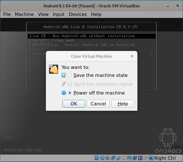 How to Install Android 9.0 VirtualBox Virtual Machine - shutting down