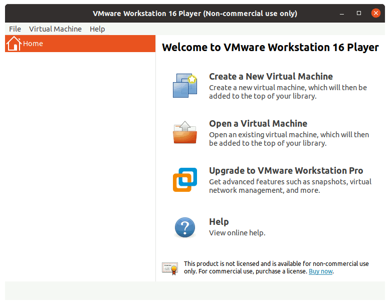 VMware Workstation 16 Player Ubuntu 21.04 Installation - UI