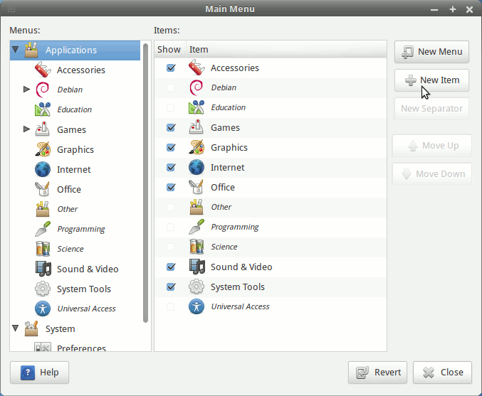 SolusOS GNOME Create Application Main Menu New Item