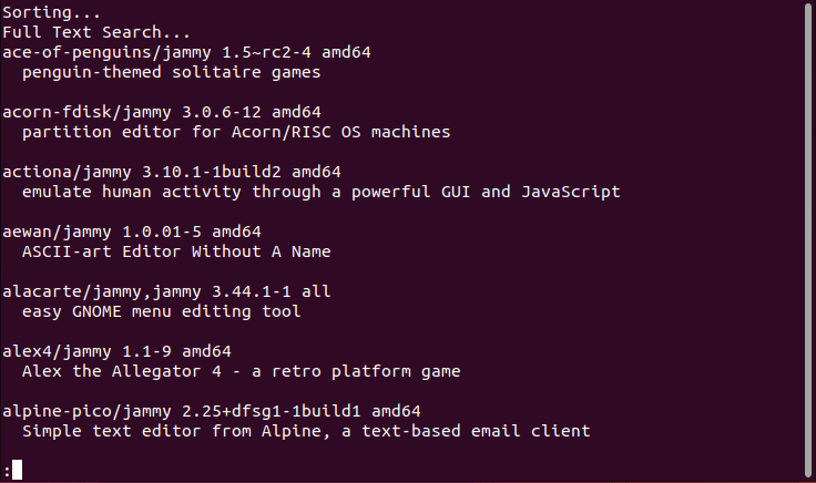 Command line apt searching pipe