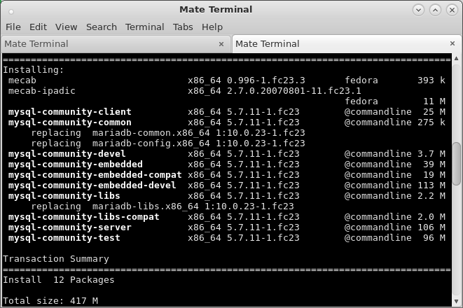Install the Latest MySQL on Fedora- terminal