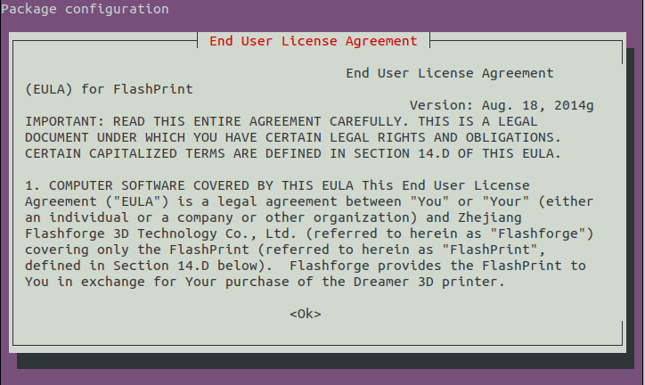 How to Install FlashPrint in Debian Buster 10 - EULA