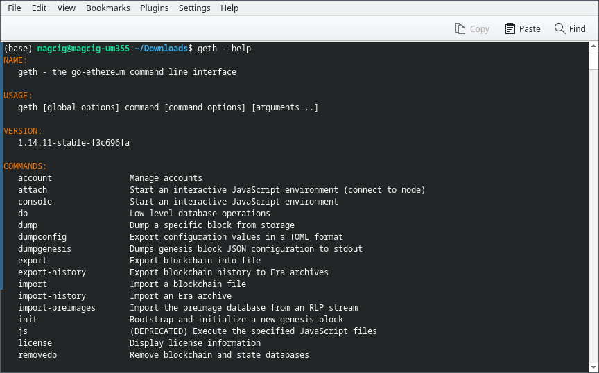 Geth help on terminal