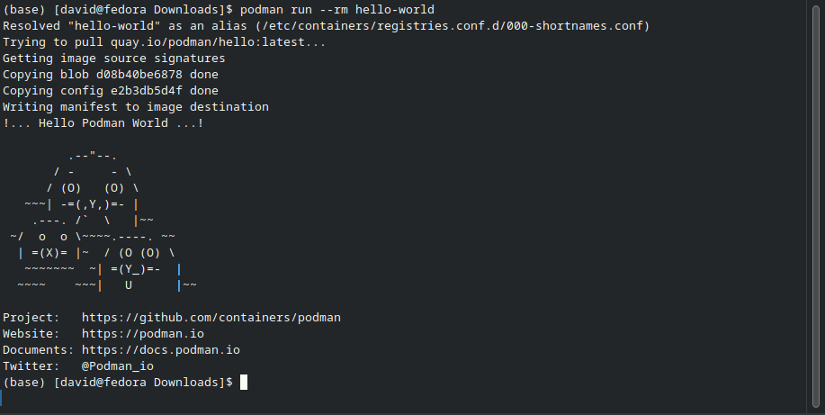 Podman hello-world