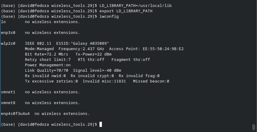 Terminal iwconfig