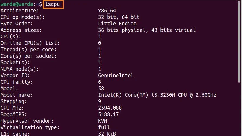 Terminal lscpu