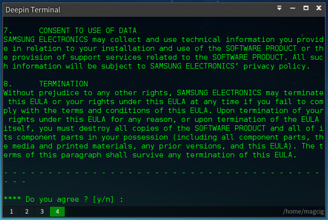 Installing Samsung Printers Driver on Debian - Accept License