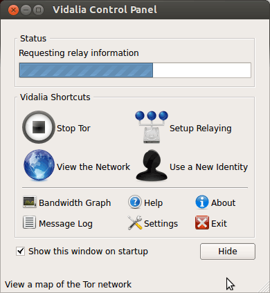 Quick-Start Tor Anonymous Web Browsing on Linux Mint - Starting Tor Vidalia Control Center