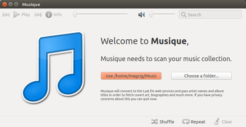 Musique Music Player Quick Start for Ubuntu 15.10 Wily - Musique on Ubuntu Desktop