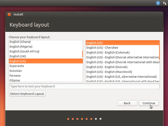 VMware Fusion 8 Install Ubuntu 17.10 Artful - Select the Keyboard Layout
