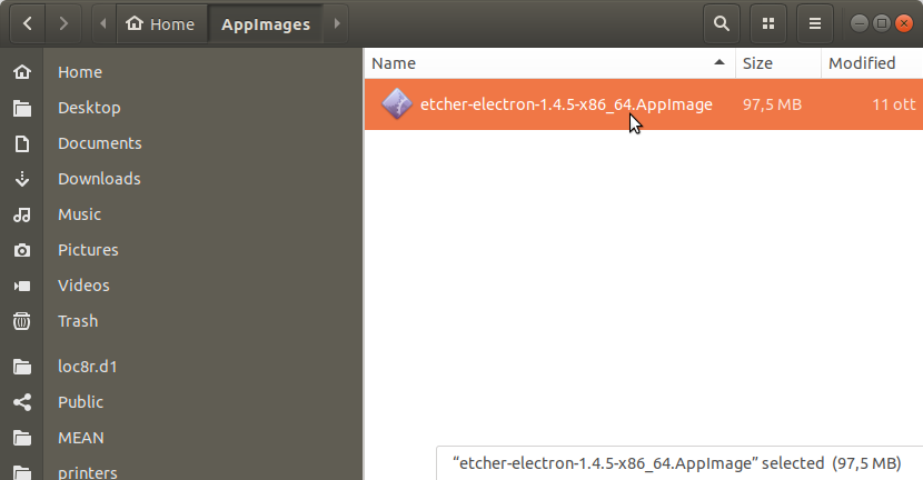 Etcher Ubuntu 18.10 Installation Guide - Etcher AppImage on File Manager