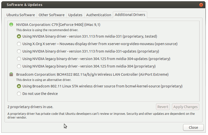 Ubuntu 14.04 Trusty LTS Installing Mac Drivers - Installed Mac Drivers