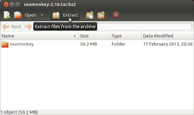 Install SeaMonkey on Ubuntu 14.04 Trusty 32-bit - Extraction