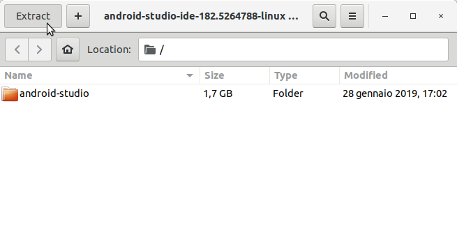 Android Studio IDE Quick Start for Xubuntu 16.04 Xenial - extraction