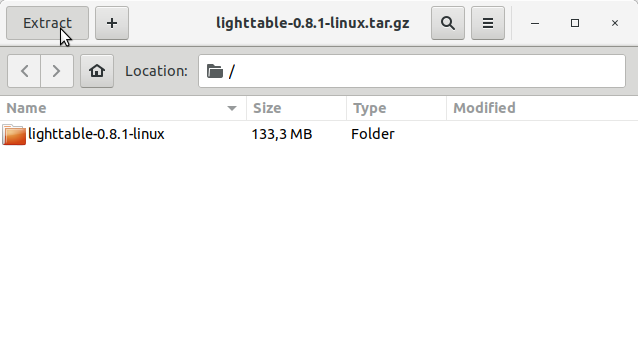 How to Install Light Table in Ubuntu 20.04 Focal - Extracting
