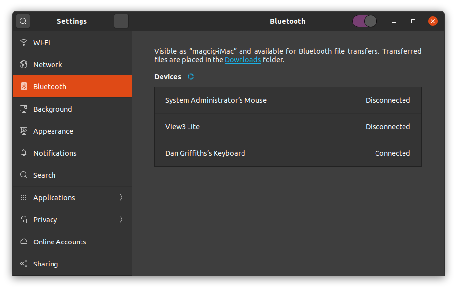Apple Bluetooth Magic Keyboard Ubuntu 21.04 Connection - Connected