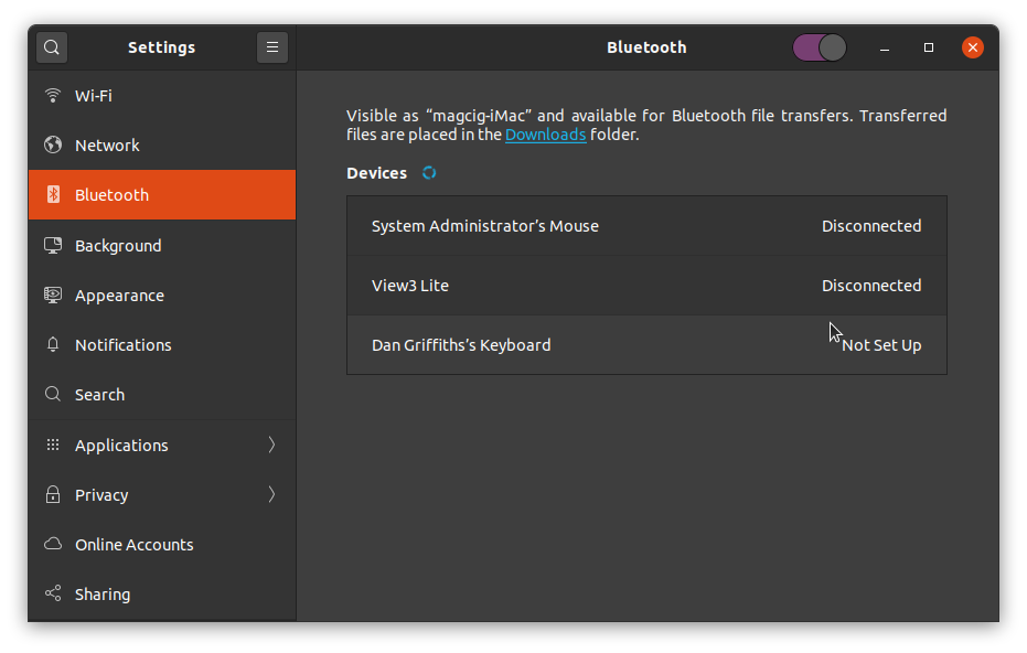 Apple Bluetooth Magic Keyboard Ubuntu 20.10 Connection - Setting Up
