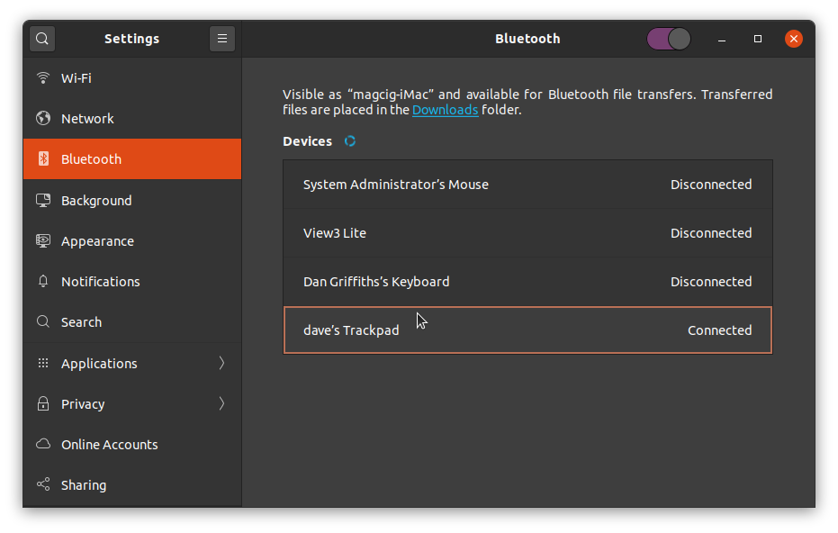 Apple Bluetooth Magic Trackpad Ubuntu 22.04 Connection - Connected