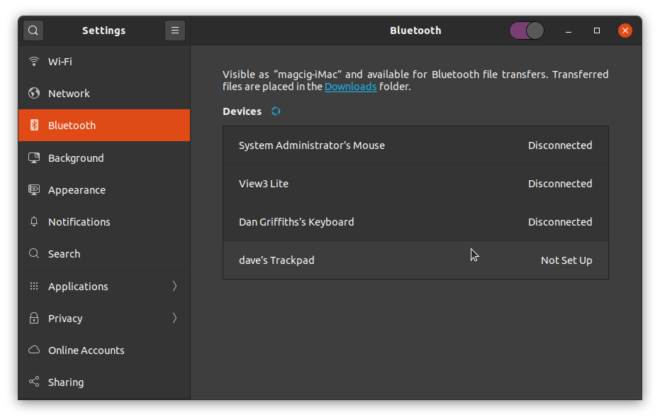 Apple Bluetooth Magic Trackpad Ubuntu 21.04 Connection - Setting Up