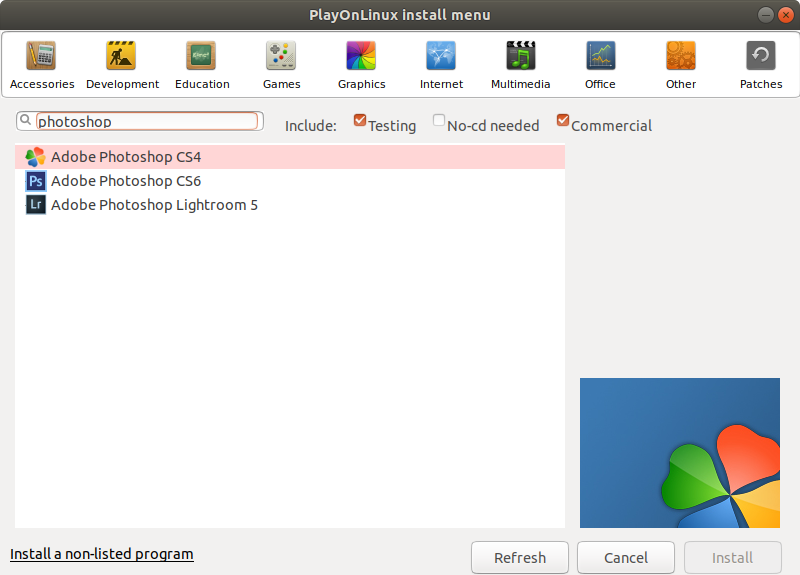 How to Install Photoshop CS6 with PlayOnLinux 4 on Linux Mint 19.2 - Searching