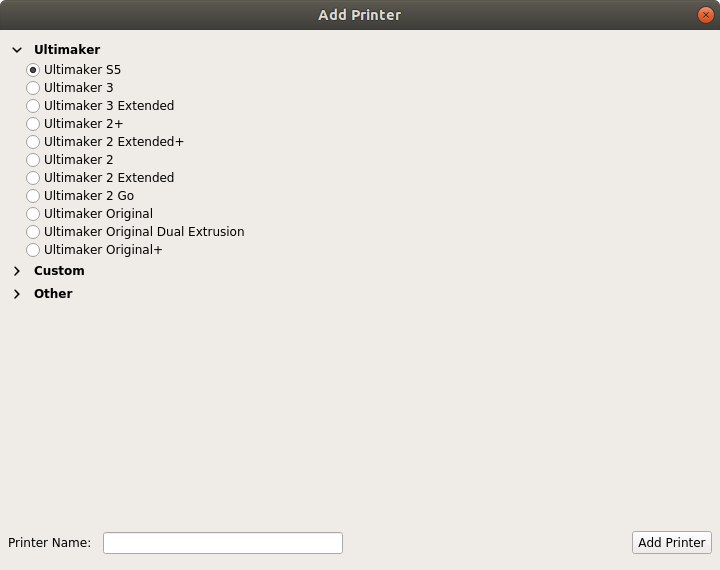 How to Install Cura on Ubuntu 19.04 - Choose Printer