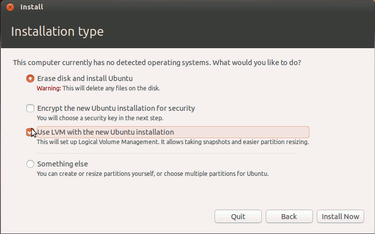 Ubuntu Linux Raring Formatting with LVM SetUp