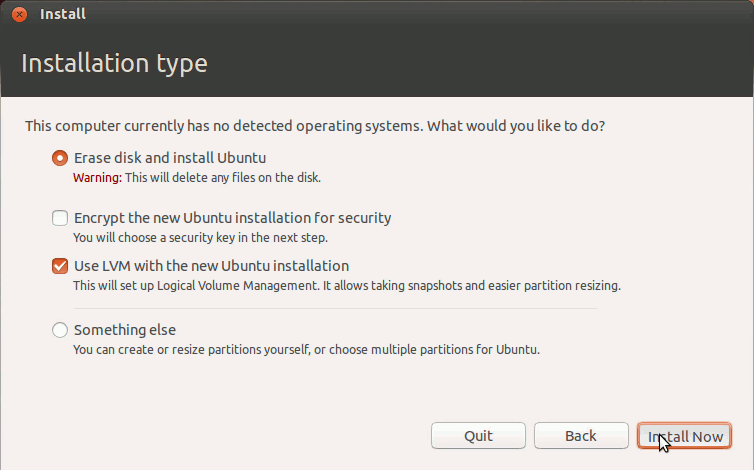 Ubuntu Linux Raring Formatting with LVM SetUp