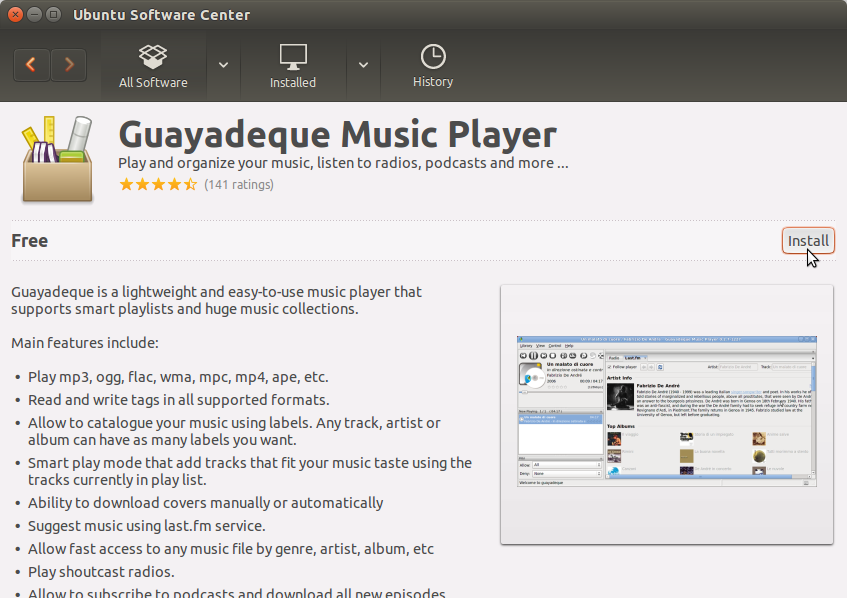 Guayadeque Music Player Installation on Ubuntu 15.10 Wily - Guayadeque Music Player on Ubuntu Software Center