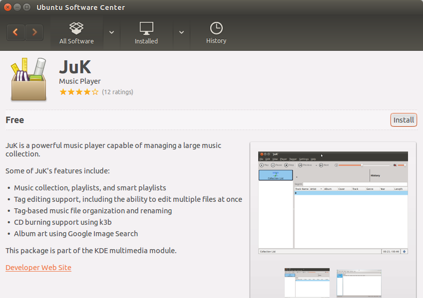 JuK Music Player Installation on Ubuntu 15.10 Wily - JuK Music Player on Ubuntu Software Center