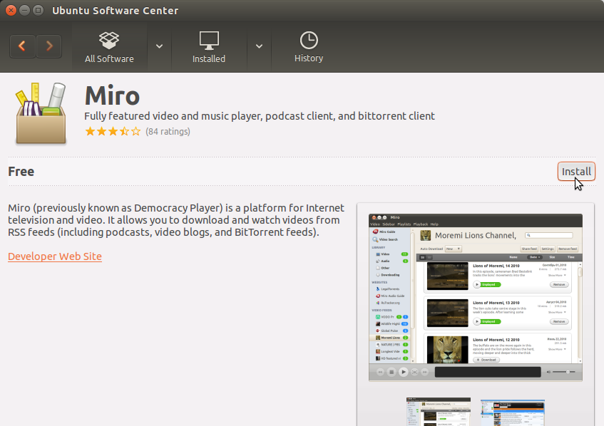 Miro Music Player Installation on Ubuntu 15.10 Wily - Miro Music Player on Ubuntu Software Center