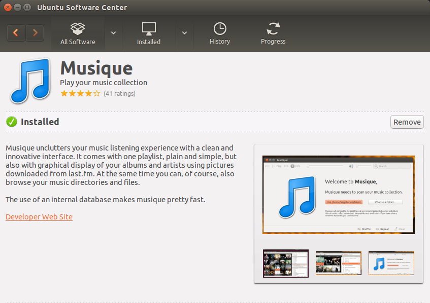 Musique Music Player Installation on Ubuntu 15.10 Wily - Musique Music Player on Ubuntu Software Center