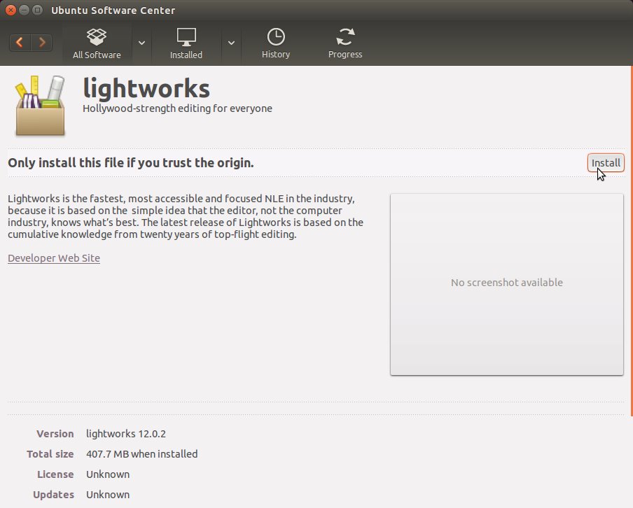 LightWorks Installation on Ubuntu - Ubuntu Software Center