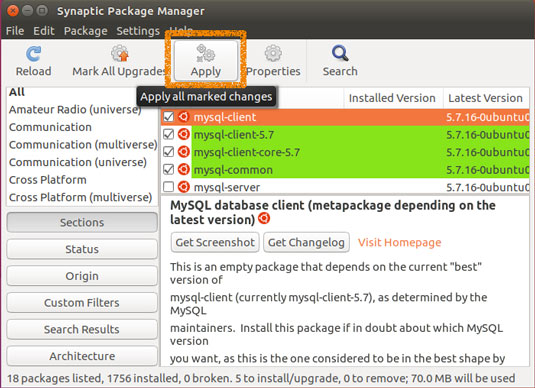 Synaptic Quick Start for Ubuntu 16.04 Xenial - applying
